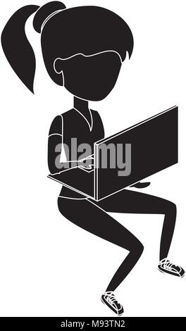 avatar woman sitting and using a laptop computer over white background, vector illustration Stock Vector