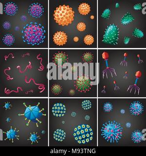 Different types of viruses illustration Stock Vector