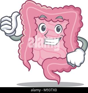 Cute funny intestine organ with good bacterias,microflora. Vector hand ...