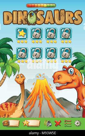 Game template with dinosaurs theme illustration Stock Vector