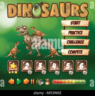 Game template with dinosaur theme illustration Stock Vector