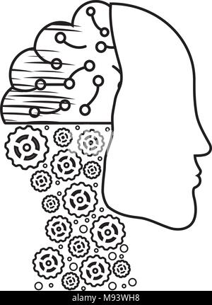 sketch of robotic head icon over white background, vector illustration Stock Vector