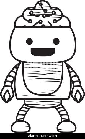 sketch of Cartoon robot showing the brain over white background, vector illustration Stock Vector