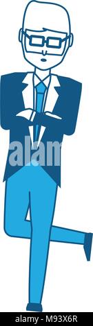 avatar businessman standing with one leg crossed icon over white background, blue shading design. vector illustration Stock Vector