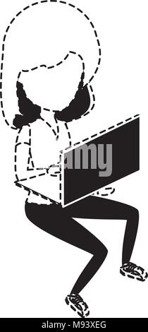 avatar woman sitting and using a laptop computer over white background, vector illustration Stock Vector