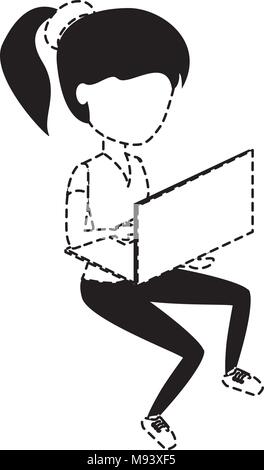 avatar woman sitting and using a laptop computer over white background, vector illustration Stock Vector