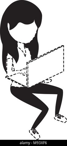 avatar woman sitting and using a laptop computer over white background, vector illustration Stock Vector