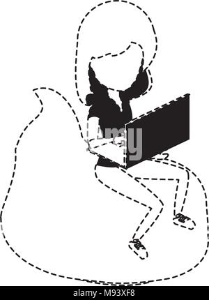 avatar woman sitting on a bean bag and using a laptop computer over white background, vector illustration Stock Vector
