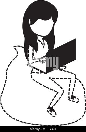 avatar woman sitting on a bean bag and using a laptop computer over white background, vector illustration Stock Vector