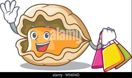Shopping oyster character cartoon style Stock Vector