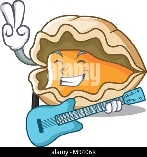 With guitar oyster mascot cartoon style Stock Vector