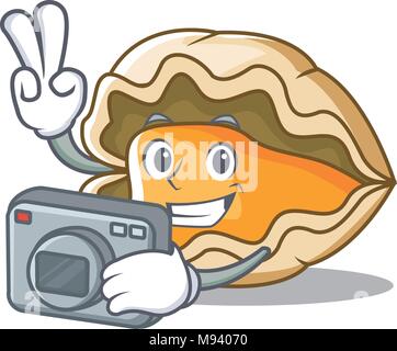 Photographer oyster mascot cartoon style Stock Vector