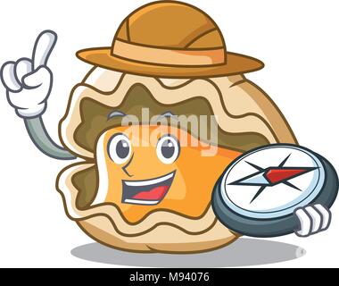 Explorer oyster mascot cartoon style Stock Vector
