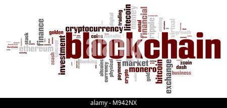 Blockchain word cloud concept on white background, 3d rendering. Stock Photo