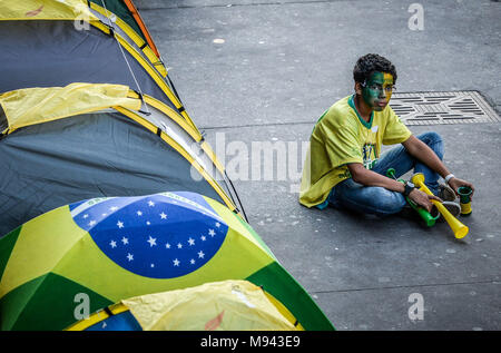 Manifestation, protest, 03.2016, Paulista Avenue Capital, Sao Paulo, Brazil. Stock Photo