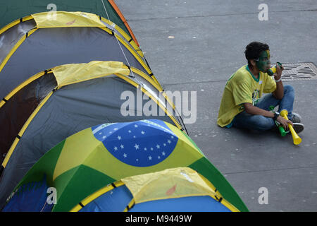 Manifestation, protest, 03.2016, Paulista Avenue Capital, Sao Paulo, Brazil. Stock Photo