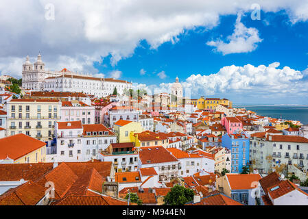 Lisbon, Portugal city skyline over the Alfama district. Stock Photo