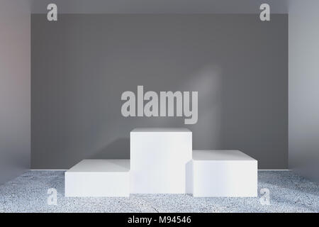 White empty pedestal and black wall. 3d rendering. Stock Photo