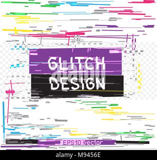 Colorful distortion multicolor glitch design light rectangular template background. Glitched striped random lines technology set collection Stock Vector