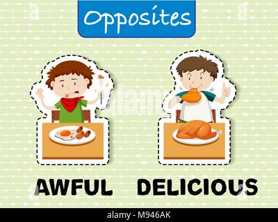 Opposite words for awful and delicious illustration Stock Vector