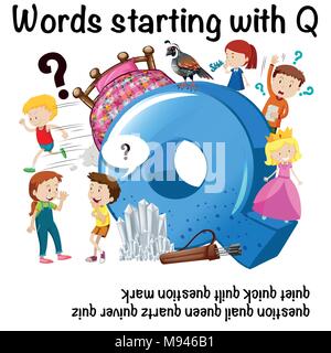 Education poster for words starting with Q illustration Stock Vector