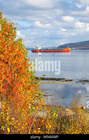 The ships are on the Kola Bay in Murmansk city Stock Photo