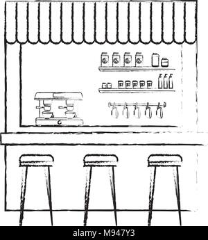 coffee shop machine espresso stools and shelf Stock Vector