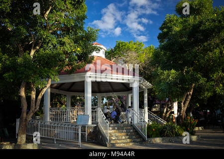 The bandstand in Franklin A. Powell Sr. park at the ferry dock in Cruz Bay on the island of St. John in the US Virgin Islands. Stock Photo