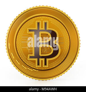 Golden crypto currency coin isolated on white background. 3D illustration. Stock Photo