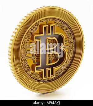 Golden crypto currency coin isolated on white background. 3D illustration. Stock Photo