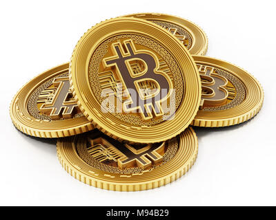 Golden crypto currency coin isolated on white background. 3D illustration. Stock Photo