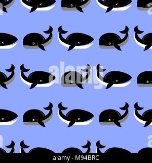 Sea Fish Pattern on Blue Background. Whale Seamless Ornament Stock Vector