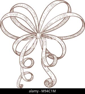 Ribbon bow. Hand drawn grunge sketch Stock Vector