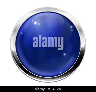 Blue round button with chrome frame Stock Vector