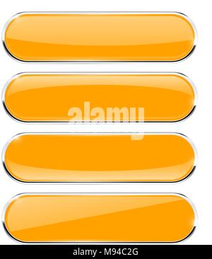 Buttons. Orange oval web icons with chrome frame Stock Vector