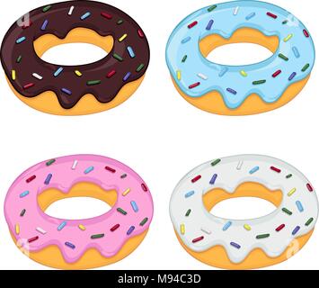 Donuts. Set of donuts with various frosting Stock Vector
