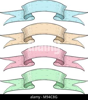 Colored ribbon banners. Blue, brown, pink and green Stock Vector