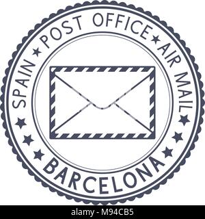 Black stamp with BARCELONA, Spain and envelope symbol Stock Vector