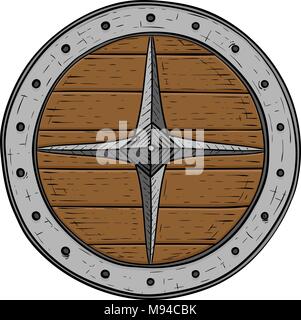 Viking round shield. Colored hand drawn sketch Stock Vector
