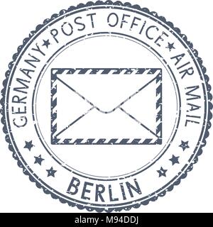Gray postal stamp Berlin, Germany. Postmark with envelope sign Stock Vector