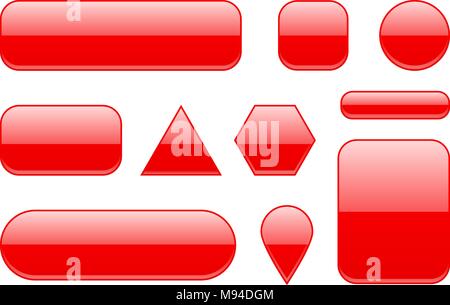 Red glass buttons. Geometric shaped 3d icons set Stock Vector