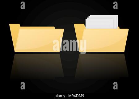 Folder icons. Empty and full. On black background Stock Vector