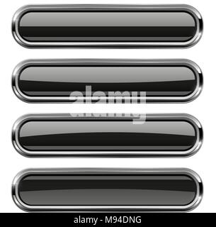 Black glass buttons. Oval long web icons Stock Vector