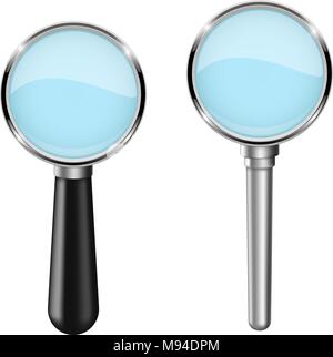 Transparent magnifying glass. Set. Vector 3d illustration isolated Stock Vector