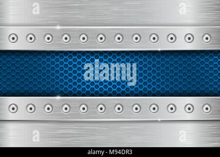 Metal rivetted background with blue perforated Stock Vector