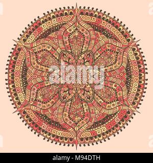 Mandala. Colored red and yellow decoration. Oriental decorative flower pattern Stock Vector