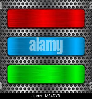 Colored metal plates on perforated background Stock Vector