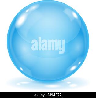 Blue glass ball. 3d shiny sphere isolated on white background Stock Vector