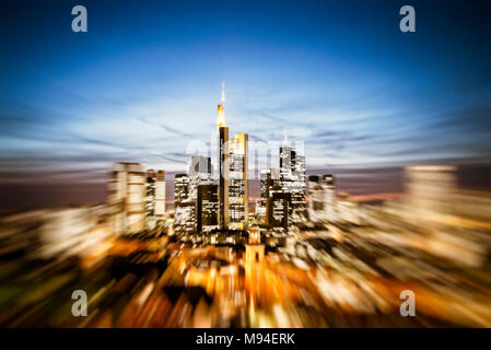 The skyline of Frankfurt am Main in Germany with zoom effect alienated Stock Photo