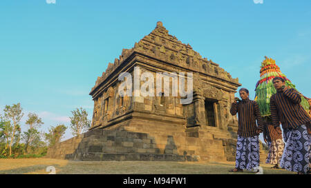 Ijo temple (Indonesian: Candi Ijo) is a Hinduism temple, located 4 kilometers from Ratu Boko or around 18 kilometers east from Yogyakarta, Indonesia. Stock Photo